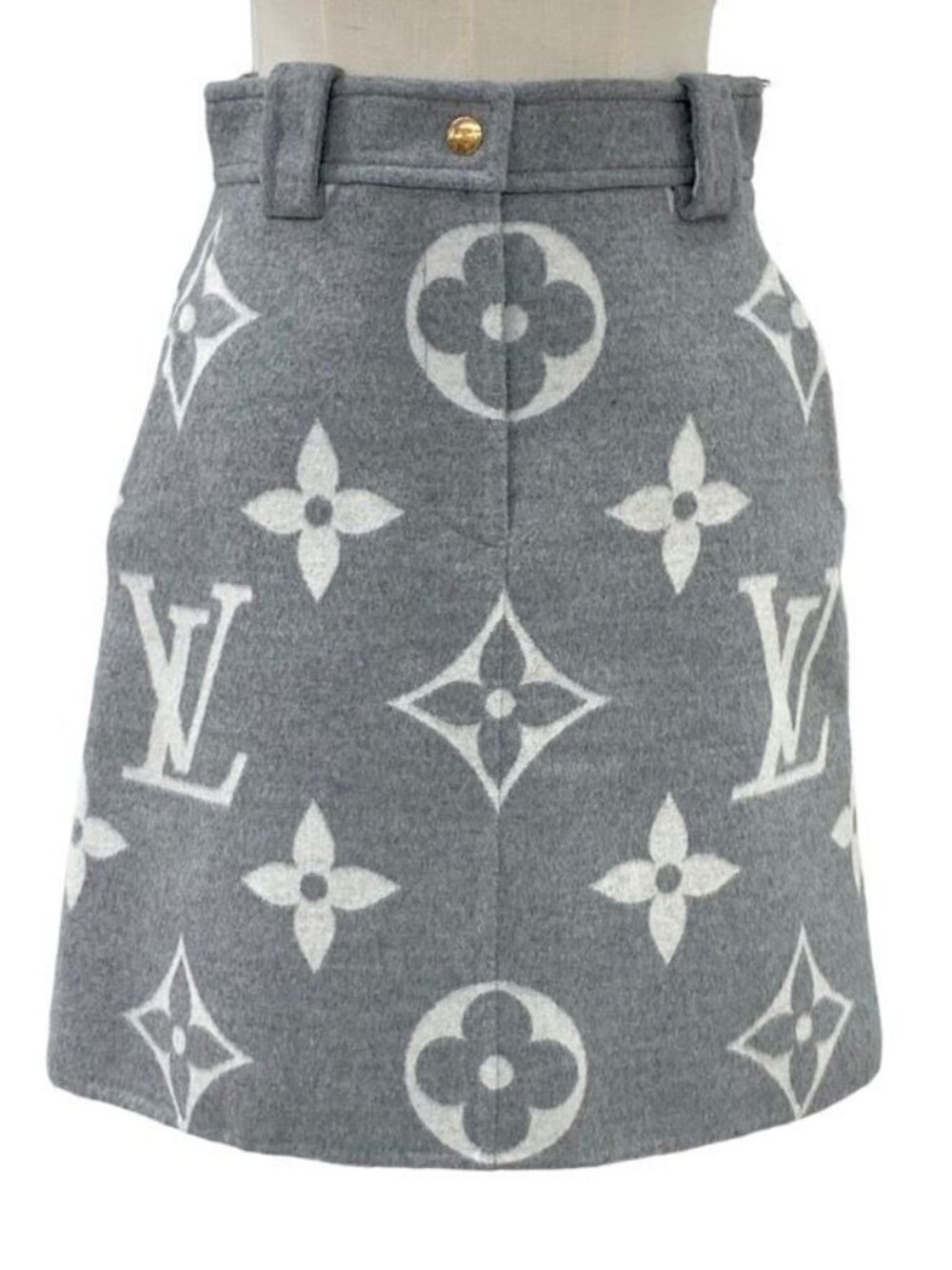 Louis Vuitton Monogram Bottoms Wool Gray Skirt Giant